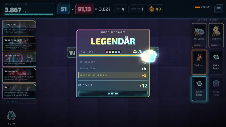 Runde geschafft mit der Wertung „Legendär“