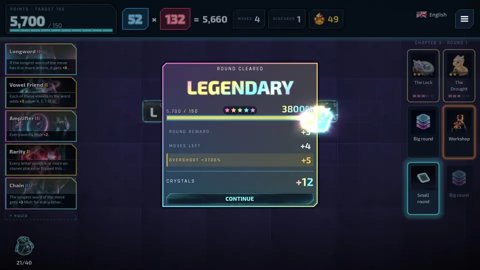 Round cleared with a “Legendary” rating